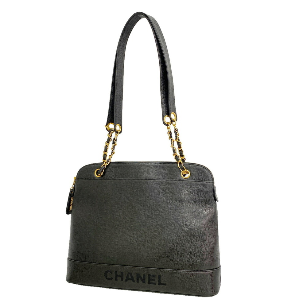 Chanel Tote Bag/Chain Tote, Caviar Leather, Black, Women's